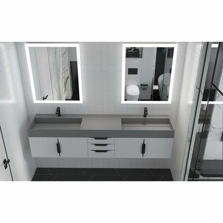 Castello Usa Amazon 84-inch White Vanity Set with Gray Top and Black Handles CB-MC-84W-BL-2056-GR